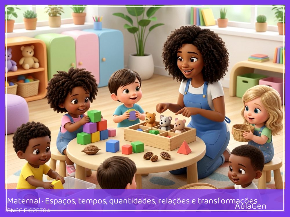 Plano de aula de Espaços, tempos, quantidades, relações e transformações para Maternal — Bolas dentro, fora e escondidas (BNCC EI02ET04) | AulaGen