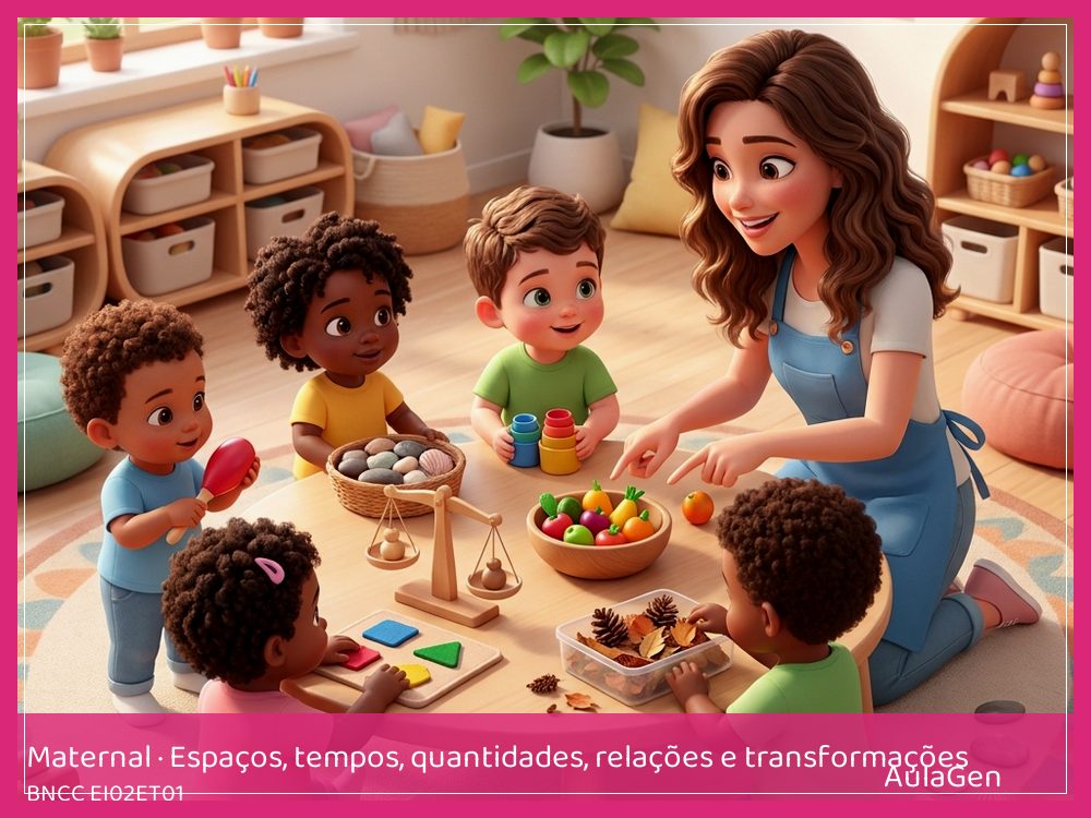 Plano de aula de Espaços, tempos, quantidades, relações e transformações para Maternal — Caixas sensoriais: leve e pesado (BNCC EI02ET01) | AulaGen