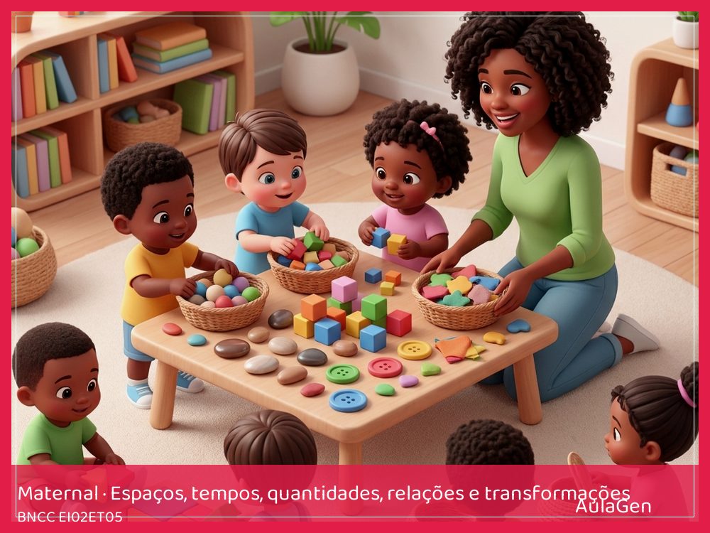 Plano de aula de Espaços, tempos, quantidades, relações e transformações para Maternal — Cores no varal: separar panos (BNCC EI02ET05) | AulaGen