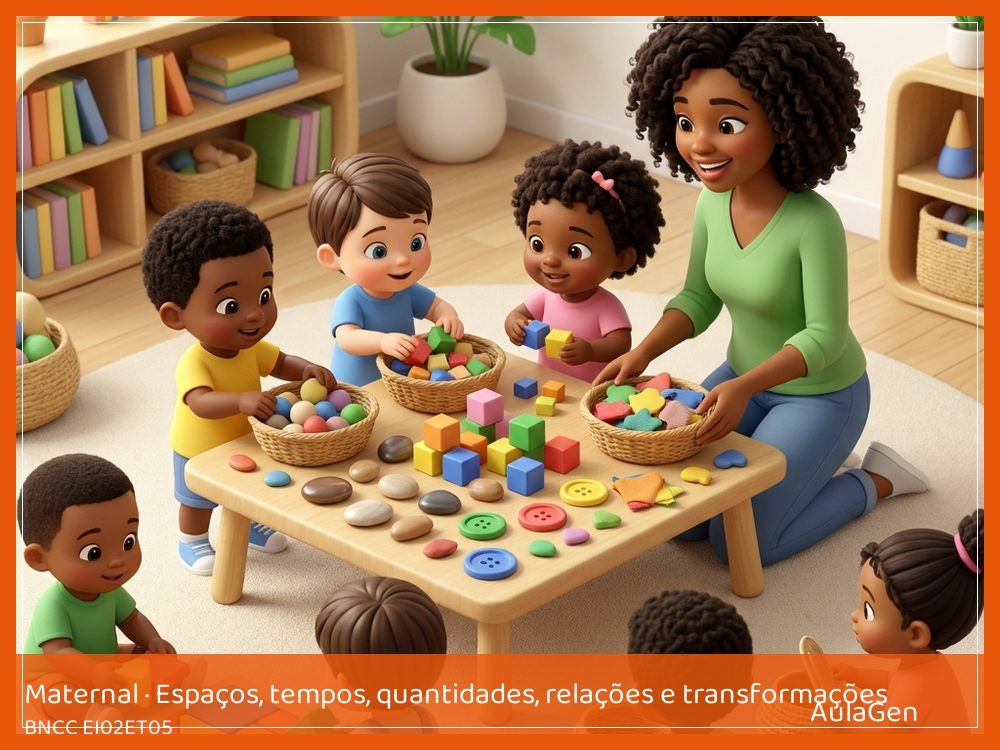 Plano de aula de Espaços, tempos, quantidades, relações e transformações para Maternal — Parecidos na mesma cesta (BNCC EI02ET05) | AulaGen