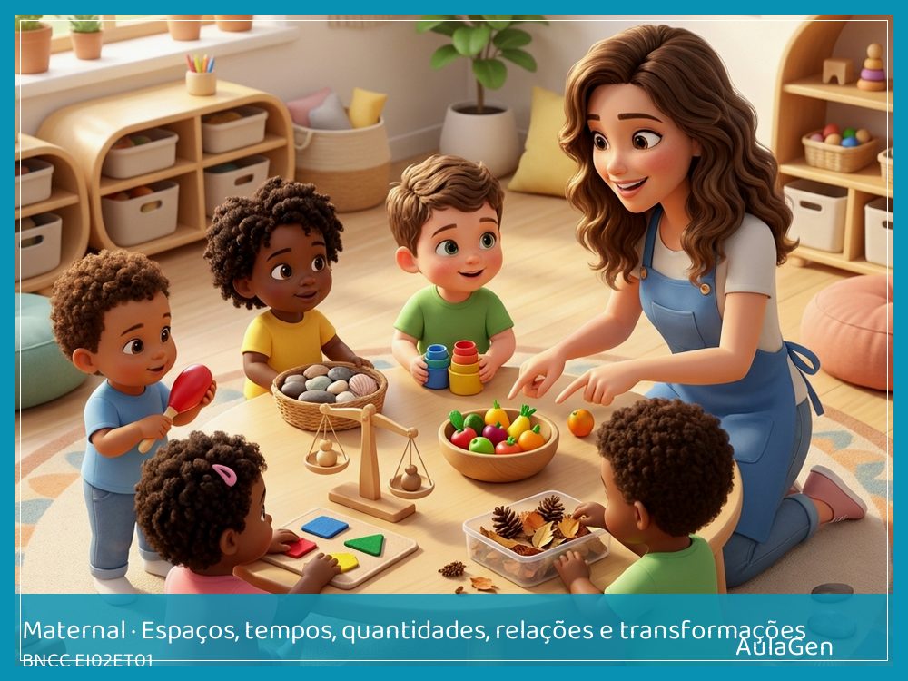 Plano de aula de Espaços, tempos, quantidades, relações e transformações para Maternal — Sacolas de sentir e comparar (BNCC EI02ET01) | AulaGen