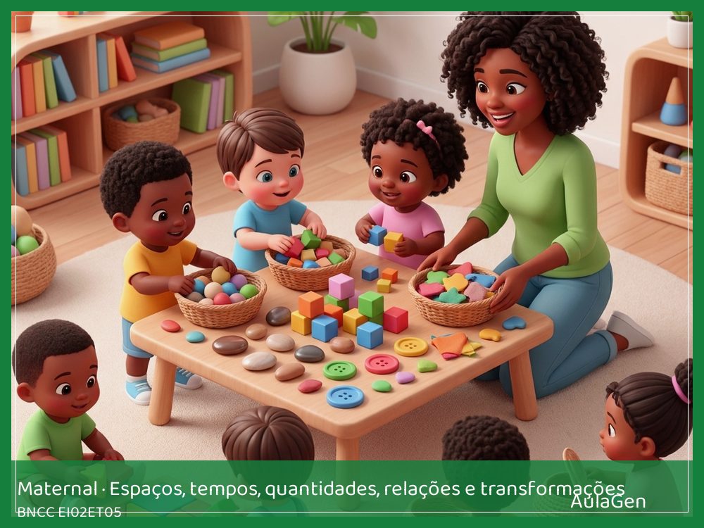 Plano de aula de Espaços, tempos, quantidades, relações e transformações para Maternal — Tampas que combinam (BNCC EI02ET05) | AulaGen
