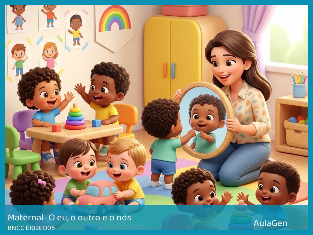 Plano de aula de O eu, o outro e o nós para Maternal — Mãos diferentes, turma inteira (BNCC EI02EO05) | AulaGen