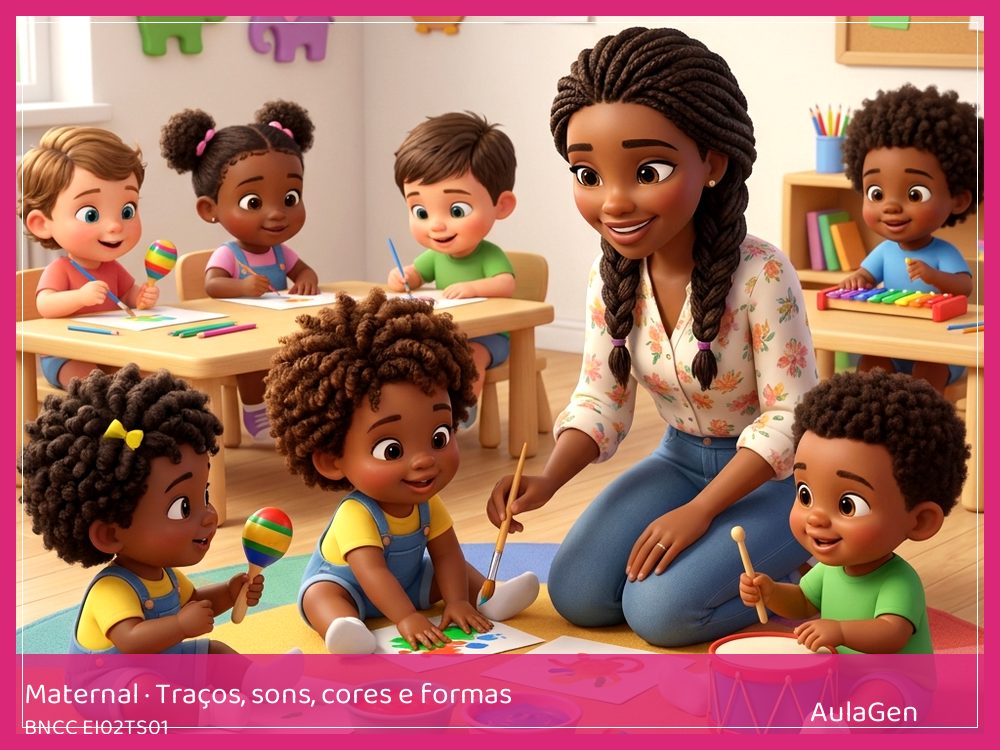 Plano de aula de Traços, sons, cores e formas para Maternal — Batuques fortes e leves (BNCC EI02TS01) | AulaGen