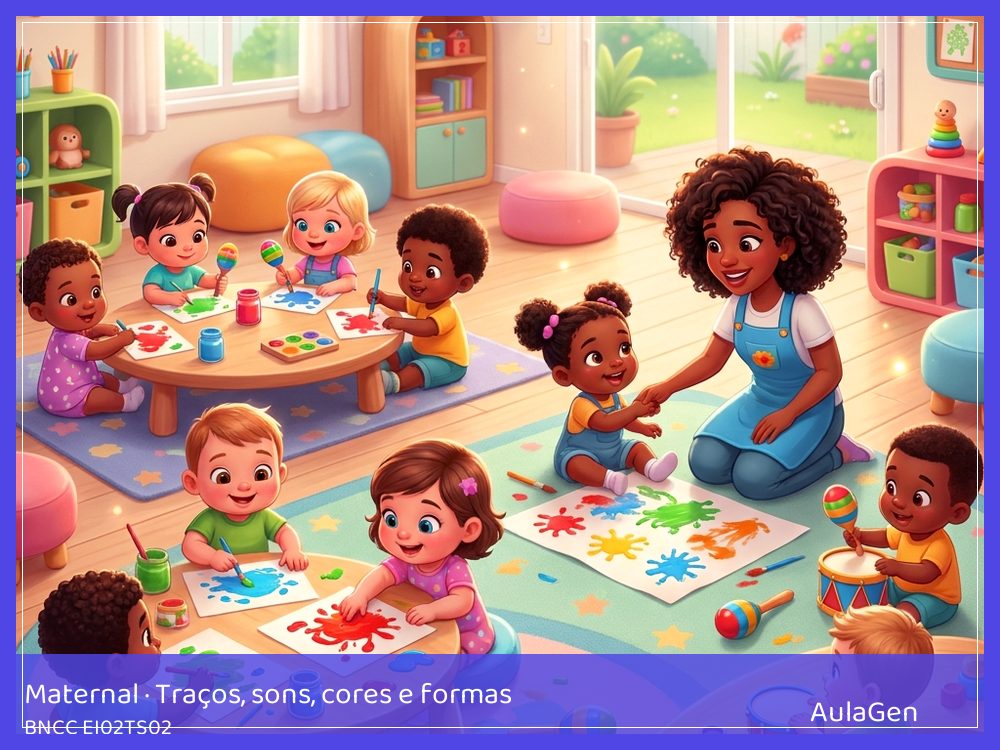 Plano de aula de Traços, sons, cores e formas para Maternal — Caminhos de giz no papelão (BNCC EI02TS02) | AulaGen