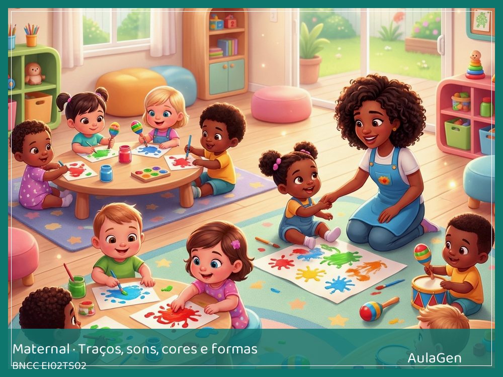 Plano de aula de Traços, sons, cores e formas para Maternal — Carimbos de esponja no chão (BNCC EI02TS02) | AulaGen
