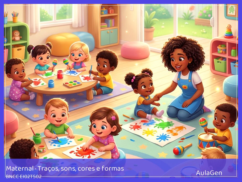 Plano de aula de Traços, sons, cores e formas para Maternal — Jardim de carimbos (BNCC EI02TS02) | AulaGen