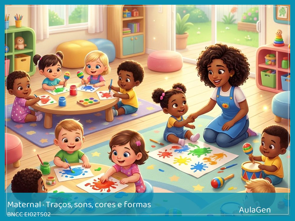 Plano de aula de Traços, sons, cores e formas para Maternal — Marcas com carrinhos e tinta (BNCC EI02TS02) | AulaGen