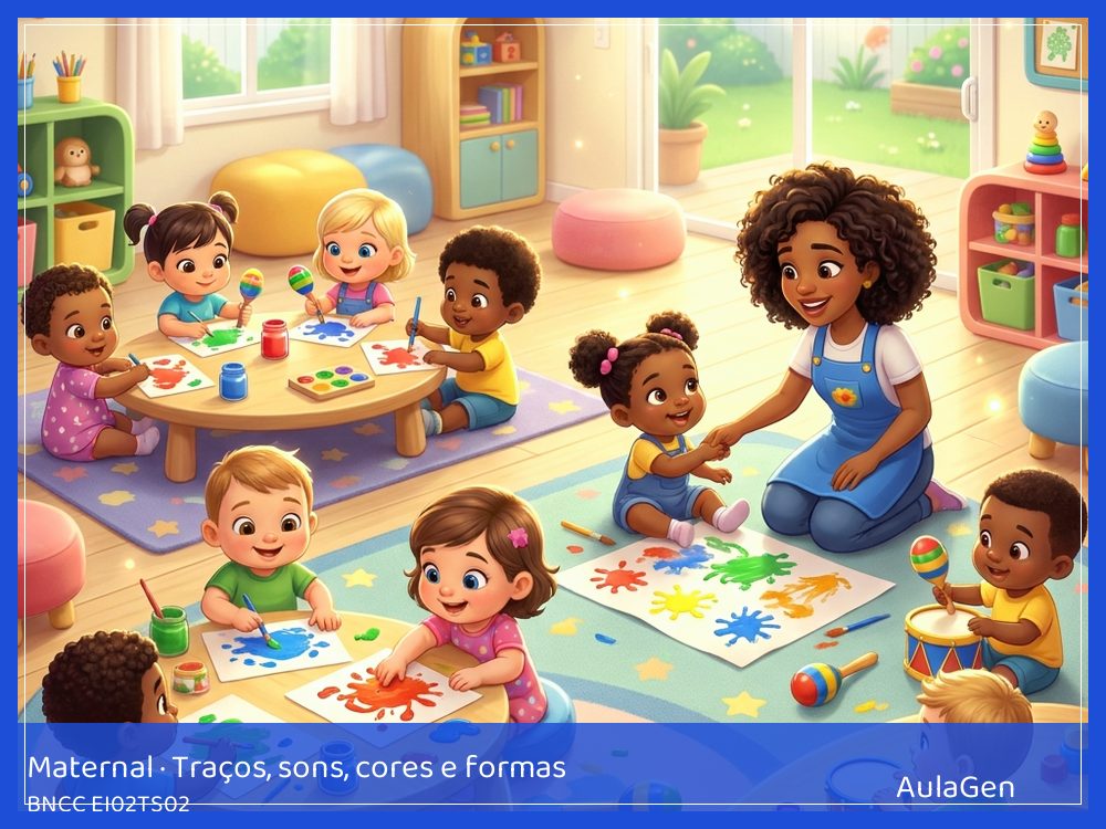 Plano de aula de Traços, sons, cores e formas para Maternal — Pintura com esponjas grandes (BNCC EI02TS02) | AulaGen