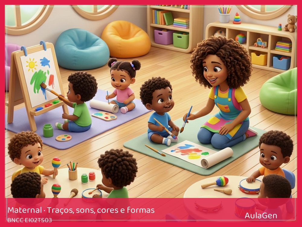 Plano de aula de Traços, sons, cores e formas para Maternal — Sons da chuva (BNCC EI02TS03) | AulaGen