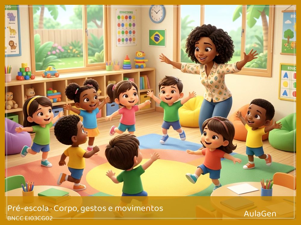 Plano de aula de Corpo, gestos e movimentos para Pré-escola — Circuito do equilíbrio com pistas (BNCC EI03CG02) | AulaGen