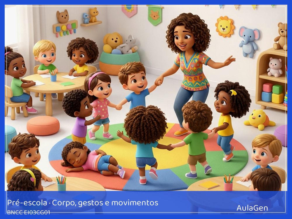 Plano de aula de Corpo, gestos e movimentos para Pré-escola — Cumprimentos com o corpo (BNCC EI03CG01) | AulaGen