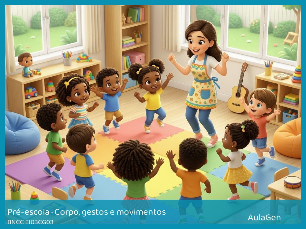 Plano de aula de Corpo, gestos e movimentos para Pré-escola — Dança da nossa turma (BNCC EI03CG03) | AulaGen