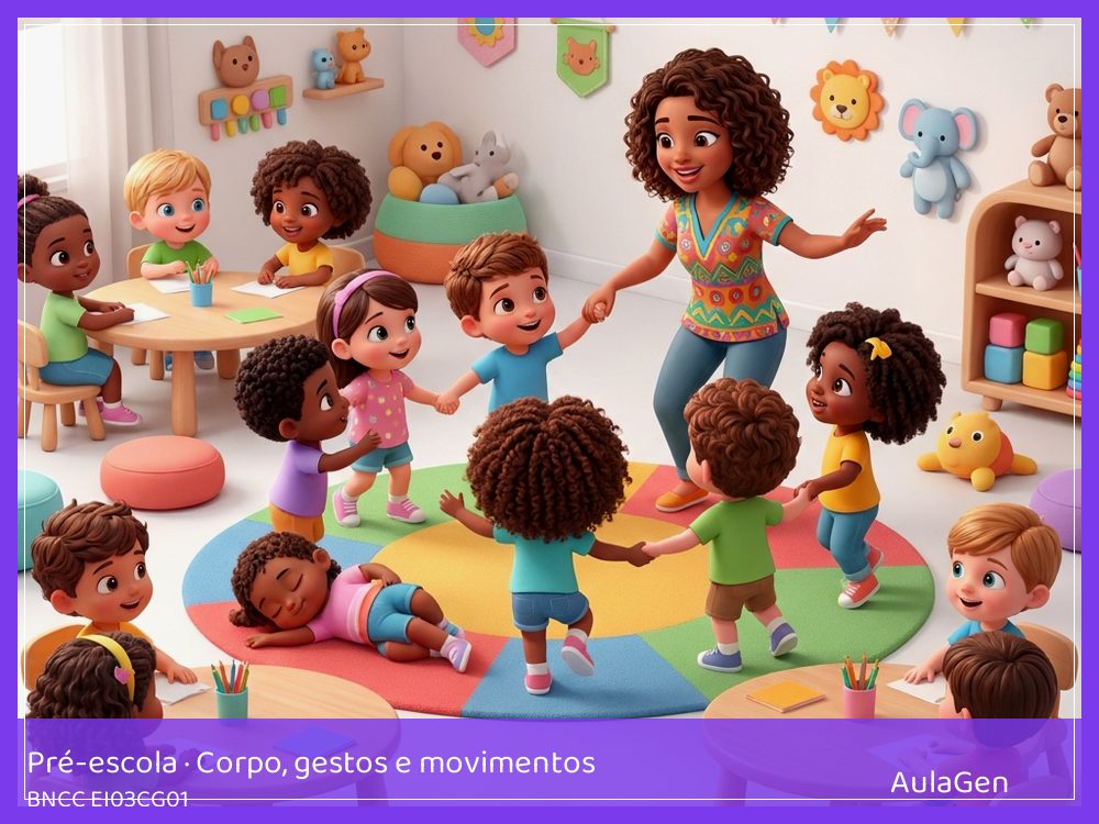 Plano de aula de Corpo, gestos e movimentos para Pré-escola — Dança do vento e da chuva (BNCC EI03CG01) | AulaGen