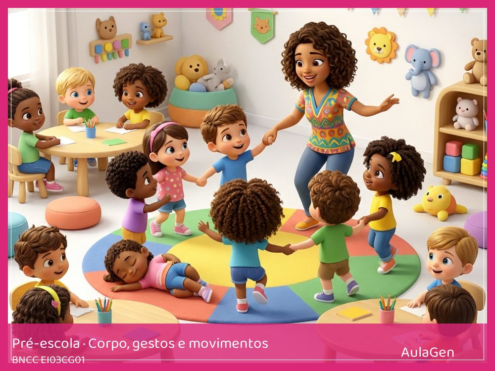 Plano de aula de Corpo, gestos e movimentos para Pré-escola — Estátuas que contam emoção (BNCC EI03CG01) | AulaGen