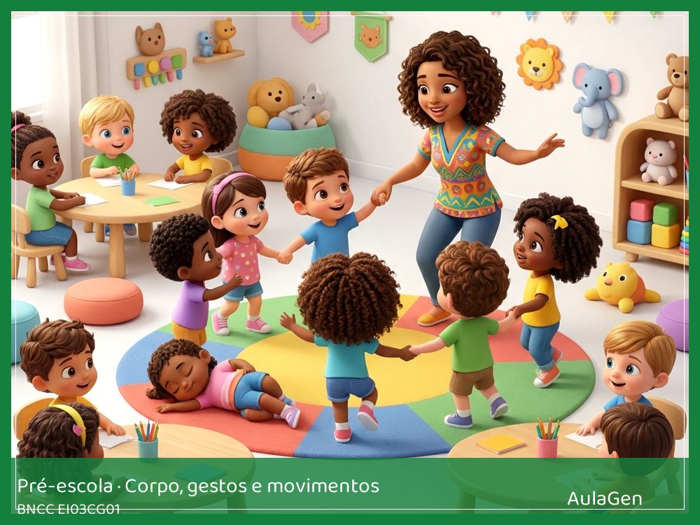 Plano de aula de Corpo, gestos e movimentos para Pré-escola — Estátuas que contam emoções (BNCC EI03CG01) | AulaGen