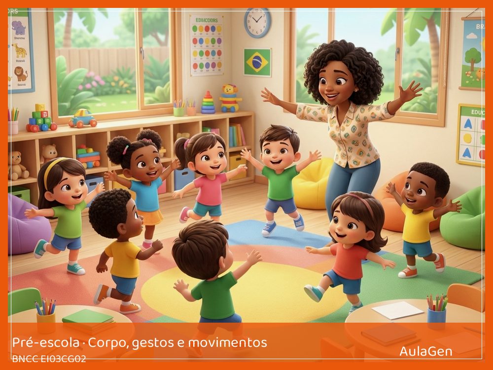 Plano de aula de Corpo, gestos e movimentos para Pré-escola — Jogo das estações corporais (BNCC EI03CG02) | AulaGen