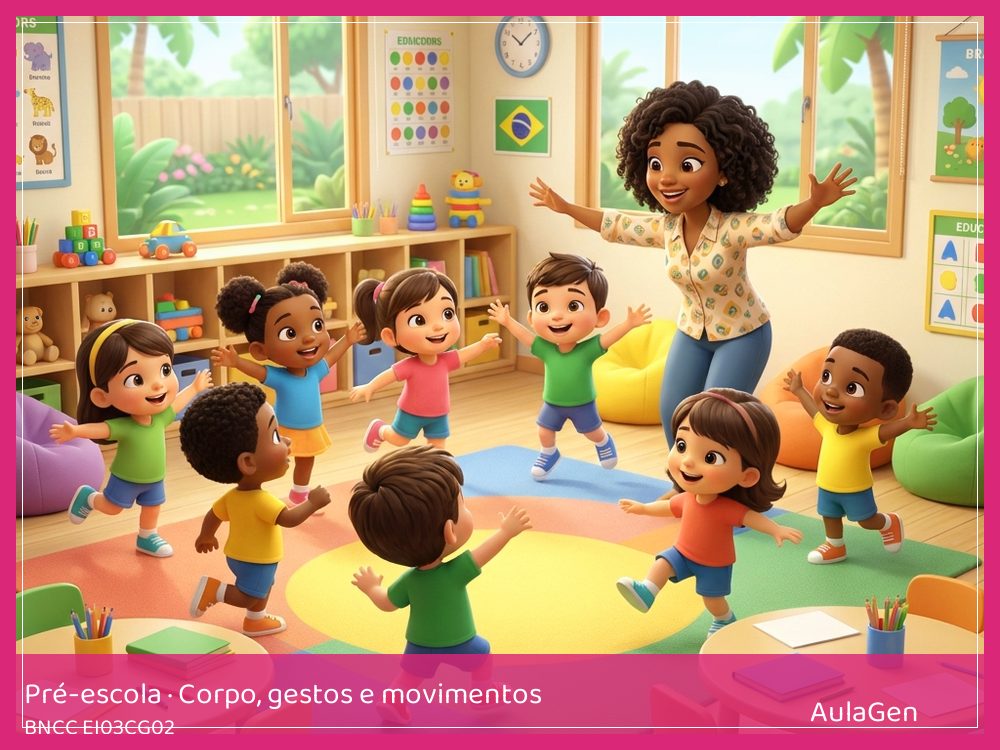 Plano de aula de Corpo, gestos e movimentos para Pré-escola — Jogo do equilíbrio com pistas (BNCC EI03CG02) | AulaGen