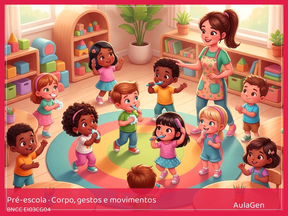 Plano de aula de Corpo, gestos e movimentos para Pré-escola — Mãos limpas, cuidado visível (BNCC EI03CG04) | AulaGen