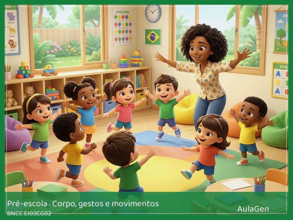 Plano de aula de Corpo, gestos e movimentos para Pré-escola — Obstáculos cooperativos (BNCC EI03CG02) | AulaGen