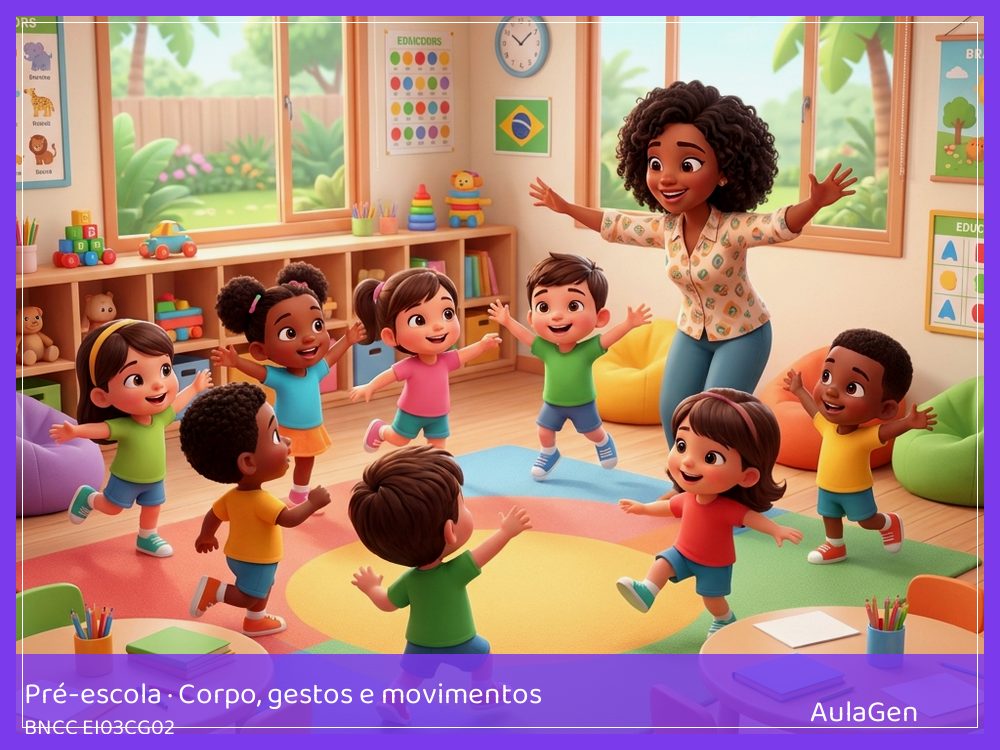 Plano de aula de Corpo, gestos e movimentos para Pré-escola — Percurso do corpo atento (BNCC EI03CG02) | AulaGen