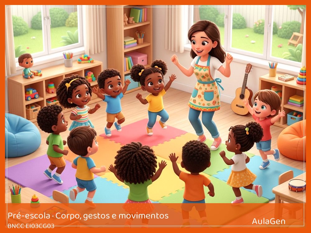 Plano de aula de Corpo, gestos e movimentos para Pré-escola — Sequência de movimentos da turma (BNCC EI03CG03) | AulaGen
