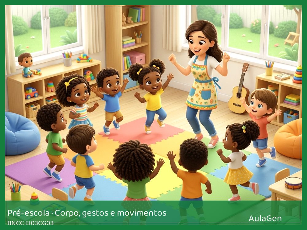 Plano de aula de Corpo, gestos e movimentos para Pré-escola — Sequência de três movimentos (BNCC EI03CG03) | AulaGen