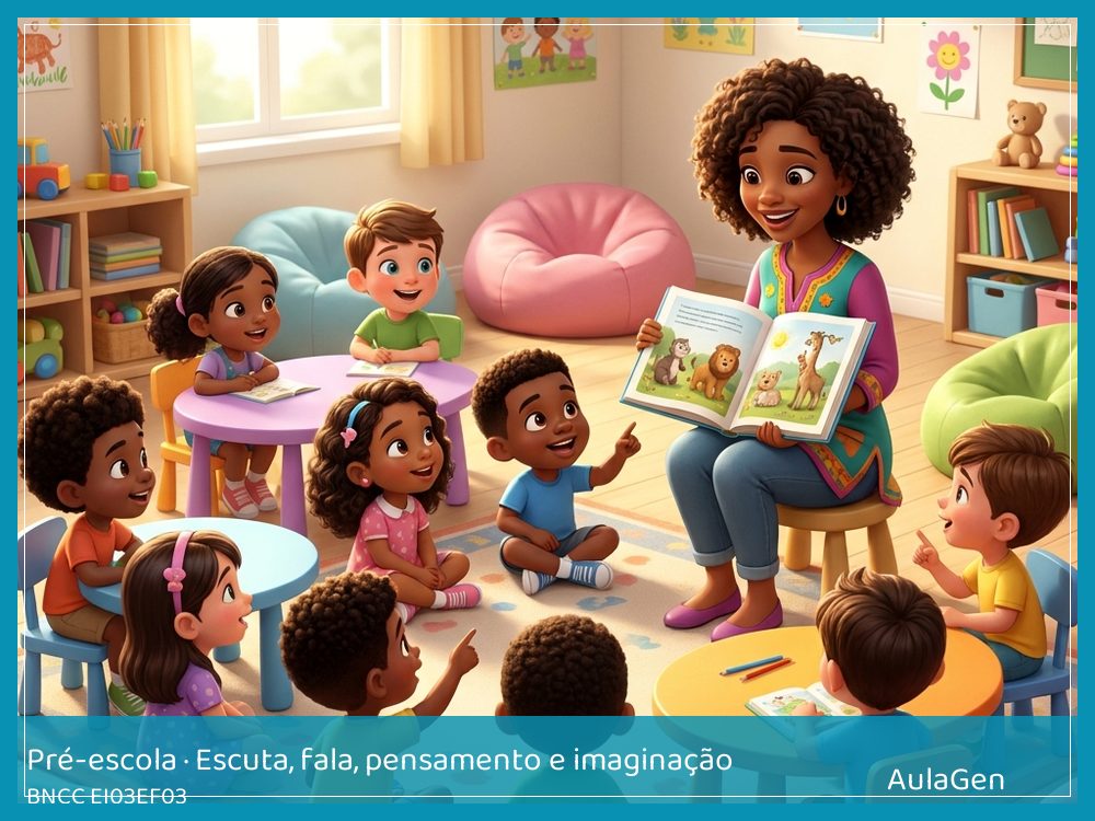 Plano de aula de Escuta, fala, pensamento e imaginação para Pré-escola — Feira de livros da turma (BNCC EI03EF03) | AulaGen
