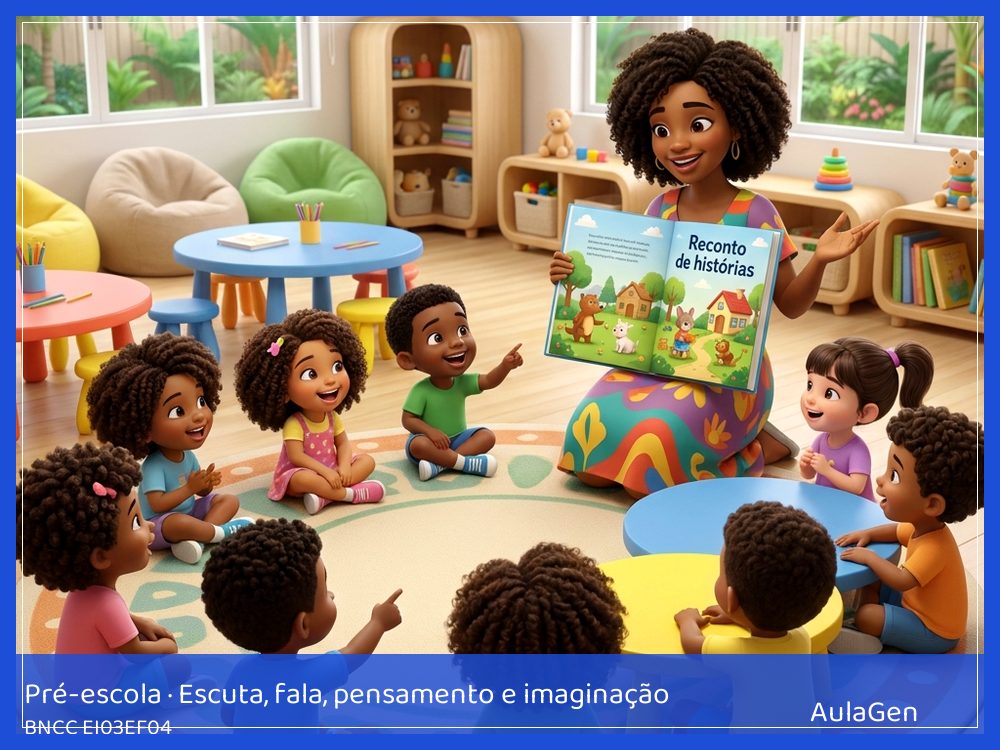 Plano de aula de Escuta, fala, pensamento e imaginação para Pré-escola — História em pedaços (BNCC EI03EF04) | AulaGen