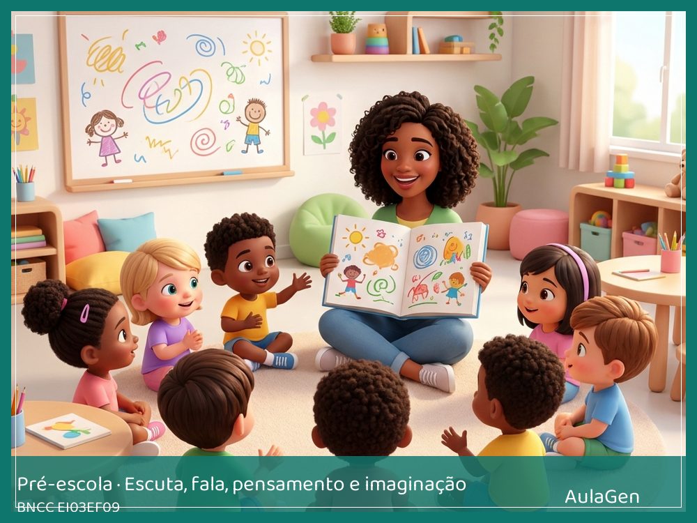 Plano de aula de Escuta, fala, pensamento e imaginação para Pré-escola — Lista de invenções da turma (BNCC EI03EF09) | AulaGen