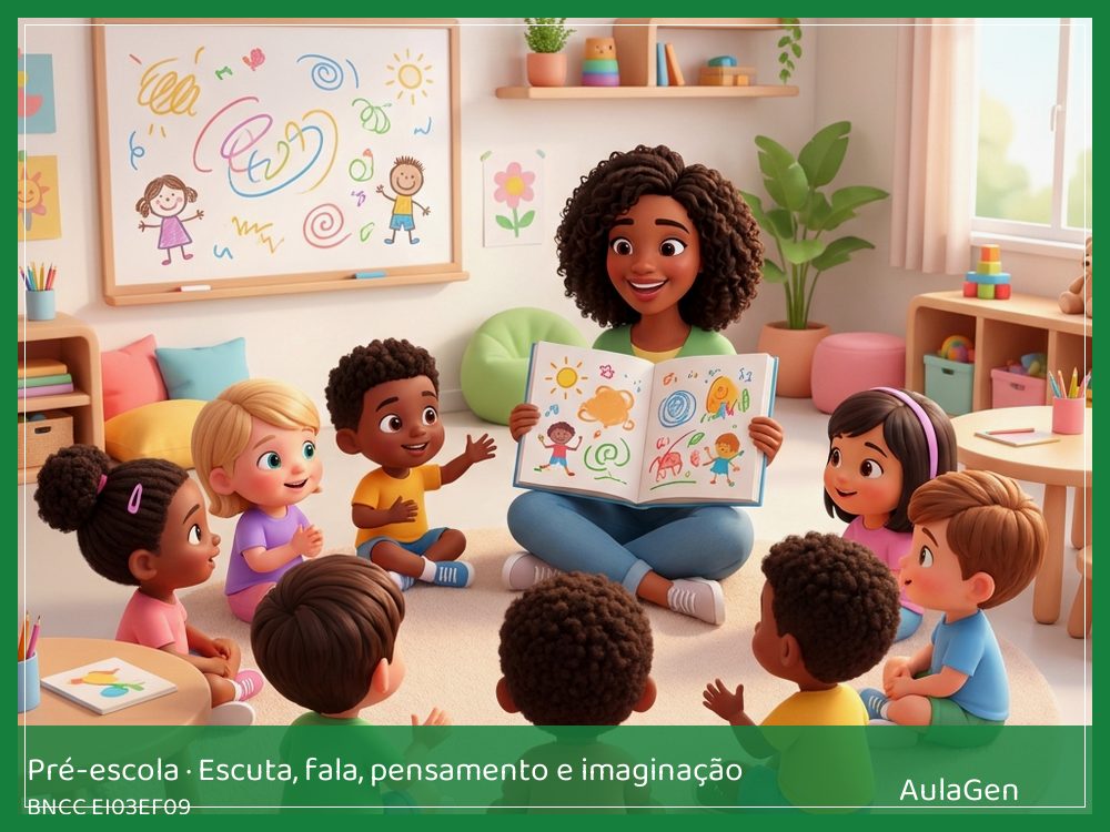 Plano de aula de Escuta, fala, pensamento e imaginação para Pré-escola — Lista espontânea do piquenique imaginário (BNCC EI03EF09) | AulaGen