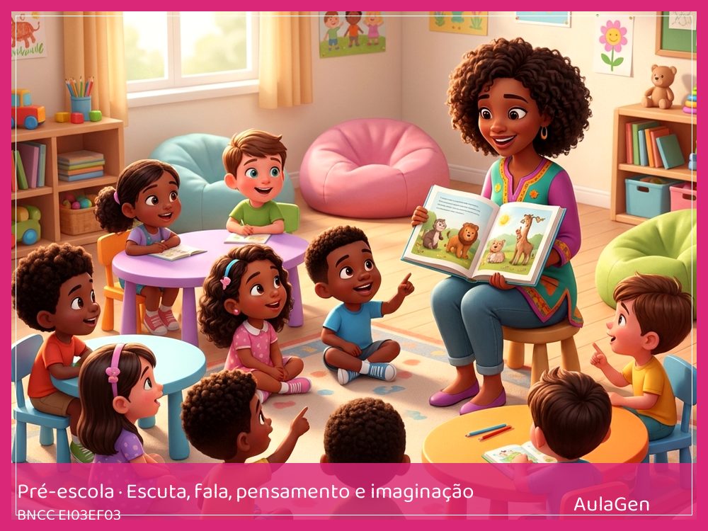 Plano de aula de Escuta, fala, pensamento e imaginação para Pré-escola — Livros que me chamam (BNCC EI03EF03) | AulaGen