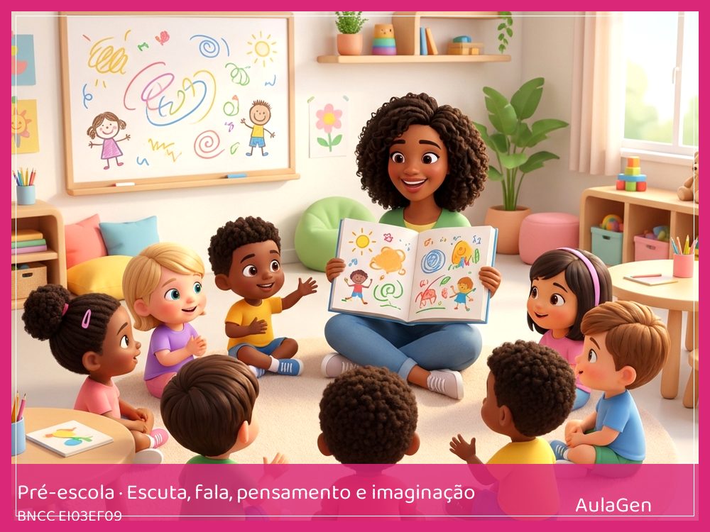 Plano de aula de Escuta, fala, pensamento e imaginação para Pré-escola — Minha escrita na lista (BNCC EI03EF09) | AulaGen