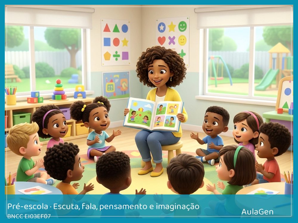 Plano de aula de Escuta, fala, pensamento e imaginação para Pré-escola — O que este texto quer dizer? (BNCC EI03EF07) | AulaGen