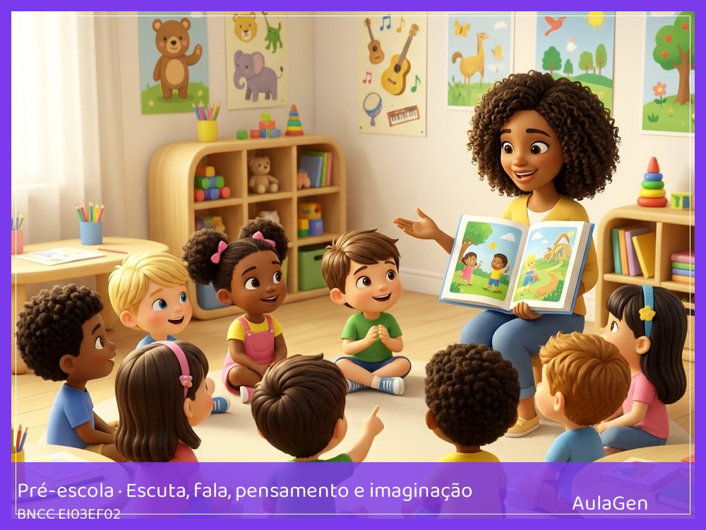 Plano de aula de Escuta, fala, pensamento e imaginação para Pré-escola — Rimas com nomes da turma (BNCC EI03EF02) | AulaGen