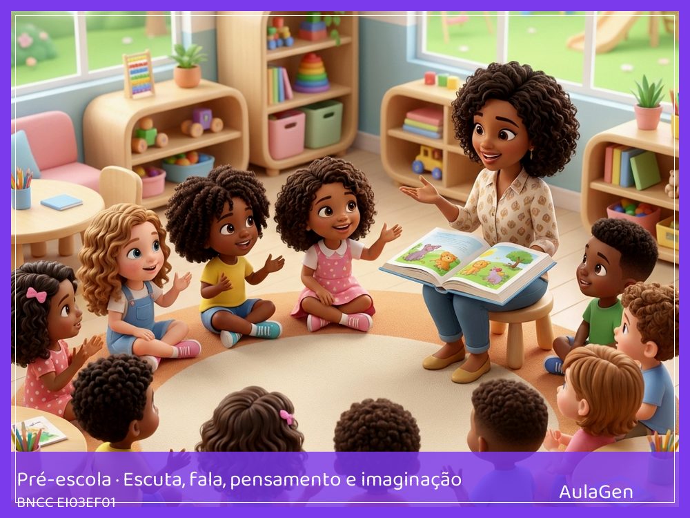 Plano de aula de Escuta, fala, pensamento e imaginação para Pré-escola — Roda: uma descoberta do meu dia (BNCC EI03EF01) | AulaGen