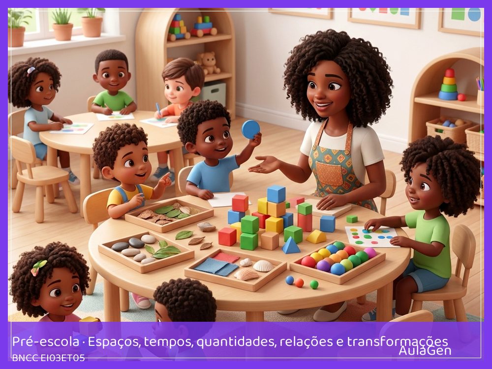 Plano de aula de Espaços, tempos, quantidades, relações e transformações para Pré-escola — Coleções da nossa sala (BNCC EI03ET05) | AulaGen