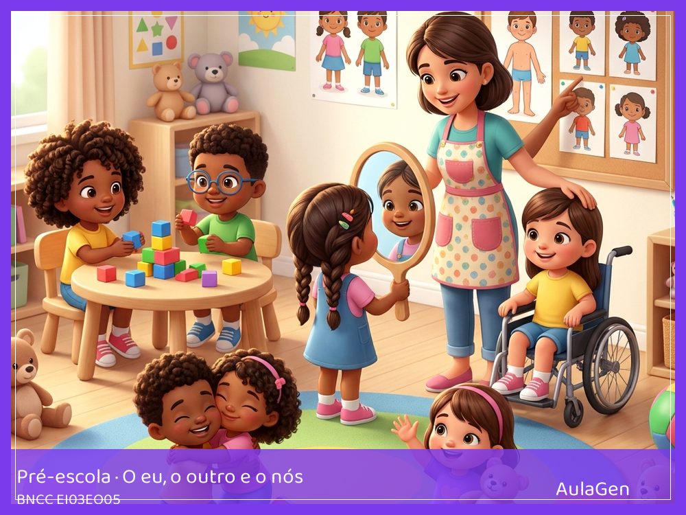 Plano de aula de O eu, o outro e o nós para Pré-escola — Galeria das marcas pessoais (BNCC EI03EO05) | AulaGen