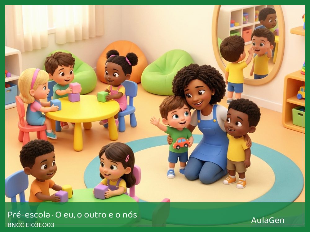 Plano de aula de O eu, o outro e o nós para Pré-escola — Meu nome no grupo (BNCC EI03EO03) | AulaGen