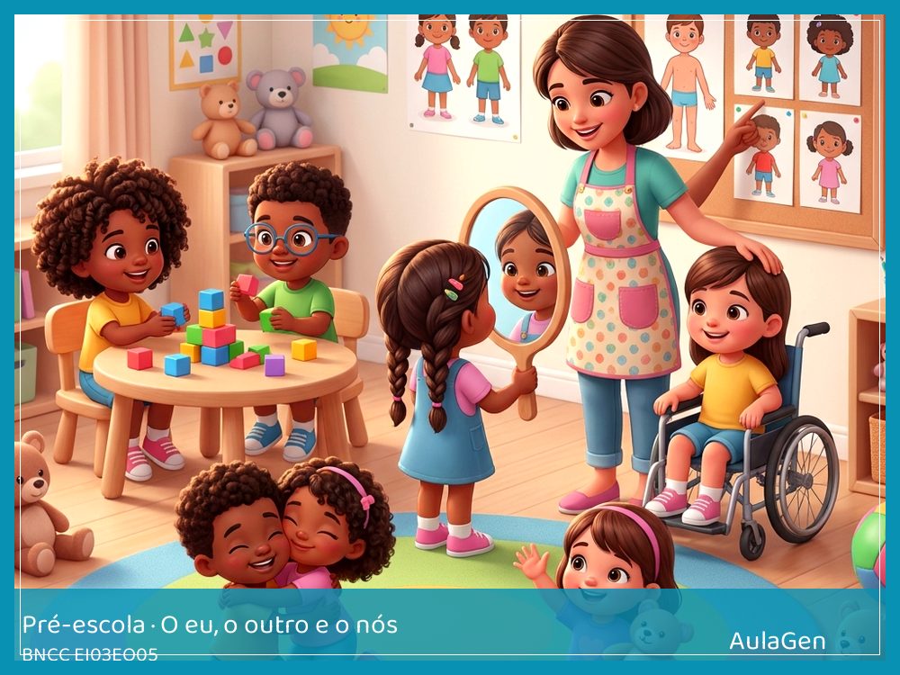 Plano de aula de O eu, o outro e o nós para Pré-escola — Retratos únicos: marcas do corpo (BNCC EI03EO05) | AulaGen