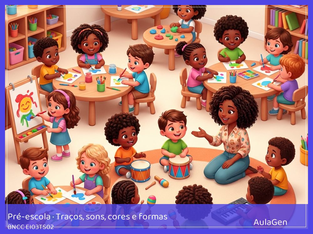 Plano de aula de Traços, sons, cores e formas para Pré-escola — Colagem de texturas do pátio (BNCC EI03TS02) | AulaGen