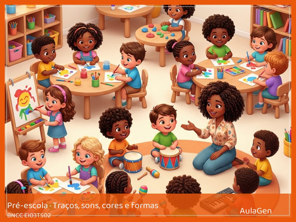 Plano de aula de Traços, sons, cores e formas para Pré-escola — Marcas que minhas mãos fazem (BNCC EI03TS02) | AulaGen