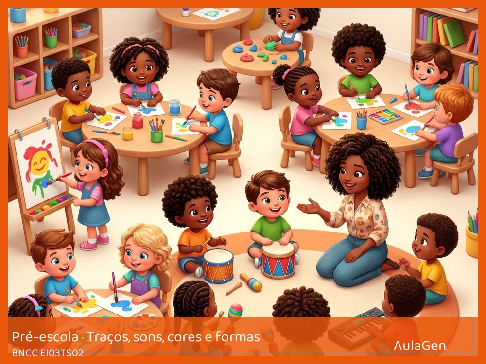 Plano de aula de Traços, sons, cores e formas para Pré-escola — Mural das texturas (BNCC EI03TS02) | AulaGen