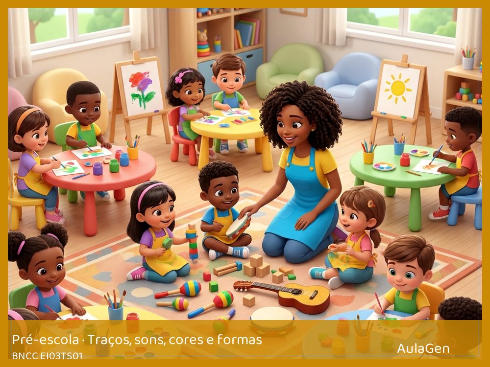 Plano de aula de Traços, sons, cores e formas para Pré-escola — Orquestra da chuva (BNCC EI03TS01) | AulaGen