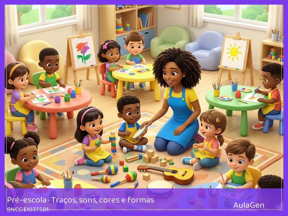 Plano de aula de Traços, sons, cores e formas para Pré-escola — Orquestra de sementes (BNCC EI03TS01) | AulaGen