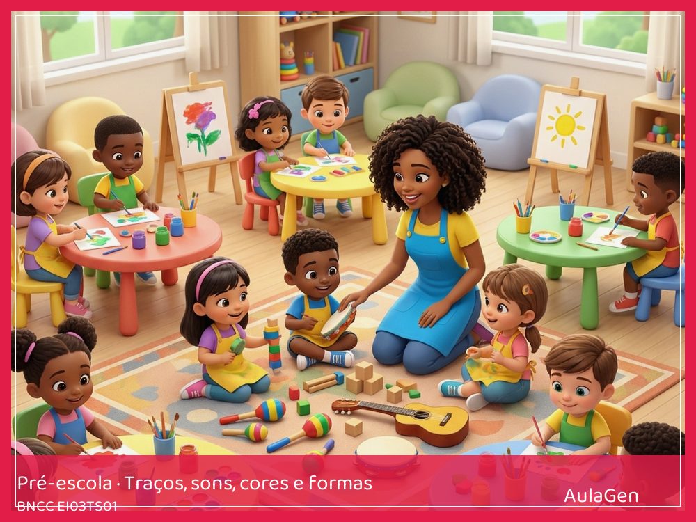 Plano de aula de Traços, sons, cores e formas para Pré-escola — Paisagem sonora da chuva (BNCC EI03TS01) | AulaGen
