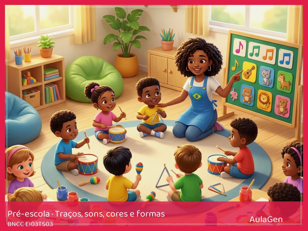 Plano de aula de Traços, sons, cores e formas para Pré-escola — Som forte, som fraco no tambor (BNCC EI03TS03) | AulaGen
