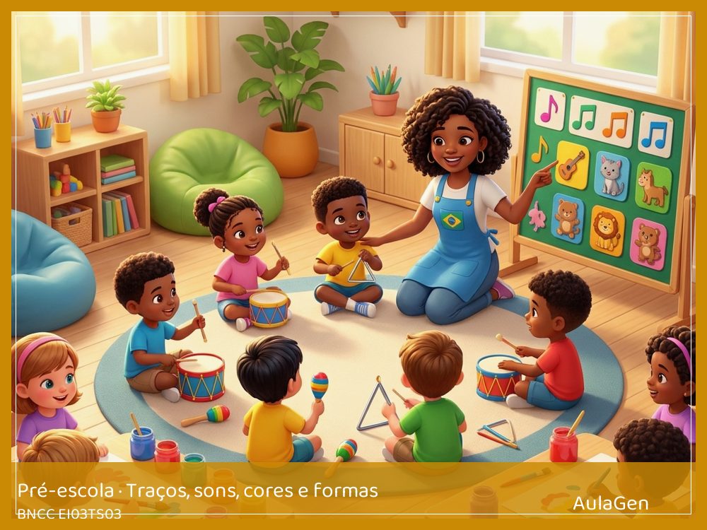 Plano de aula de Traços, sons, cores e formas para Pré-escola — Sons que correm e sons que ficam (BNCC EI03TS03) | AulaGen