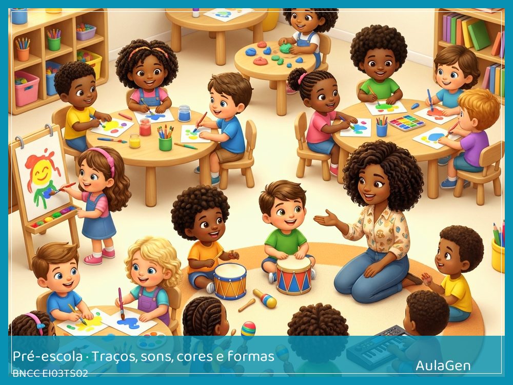 Plano de aula de Traços, sons, cores e formas para Pré-escola — Tintas naturais e marcas (BNCC EI03TS02) | AulaGen